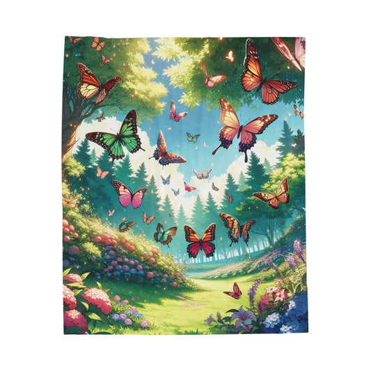 Velveteen Plush Blanket - Butterflies in a Field Design